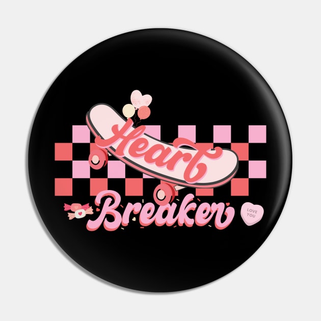 Heart Breaker Skateboard Valentines Day Pin by EvetStyles