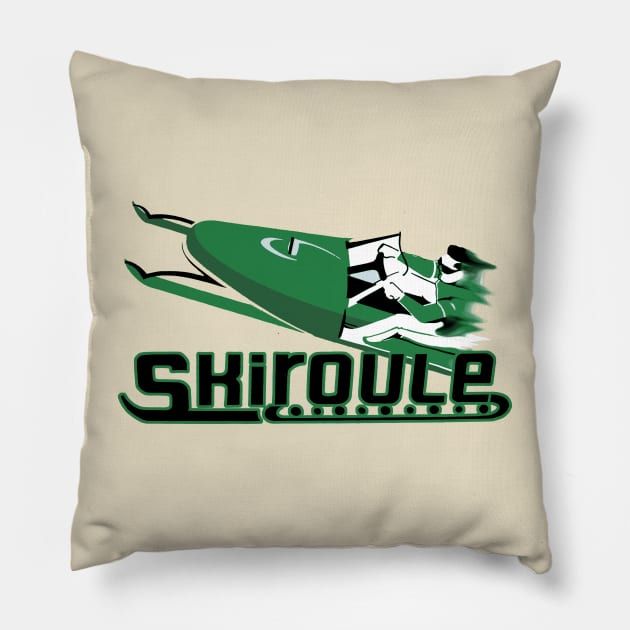 SKI green snowmobiles Pillow by Midcenturydave