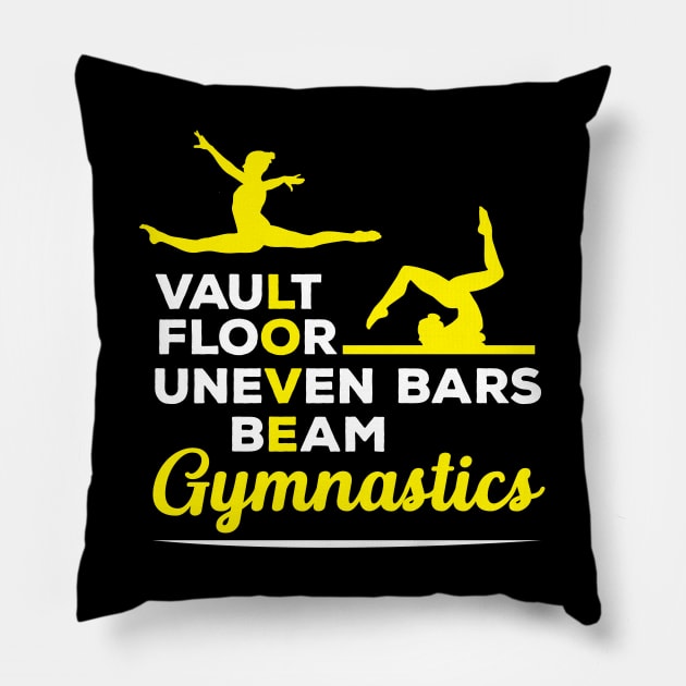 Gymnast Tshirt Love Gymanstics Vault Bars Beam Floor Pillow by InnerMagic