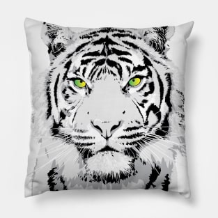 Dramatic White Tiger Vector Art Design Pillow