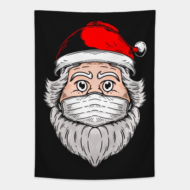 Santa Clause Wear Mask Illustration Tapestry by Merchsides