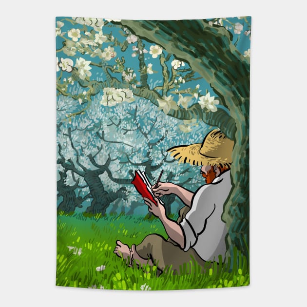 Almond Blossoms Tapestry by javalidesign
