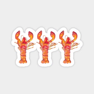 3 dancing lobsters - food illustration Magnet