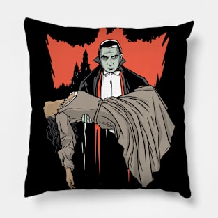 Dracula Vampire Carrying a Woman Illustration Pillow