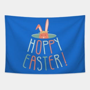 Funny Hoppy Easter Bunny Pun With Cute Colorful Cartoon Tapestry