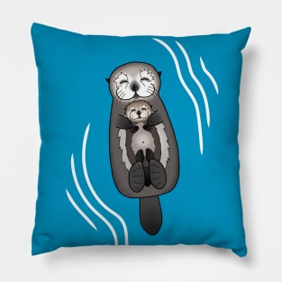 Mother and Pup Sea Otters - Mom Holding Baby Otter Pillow