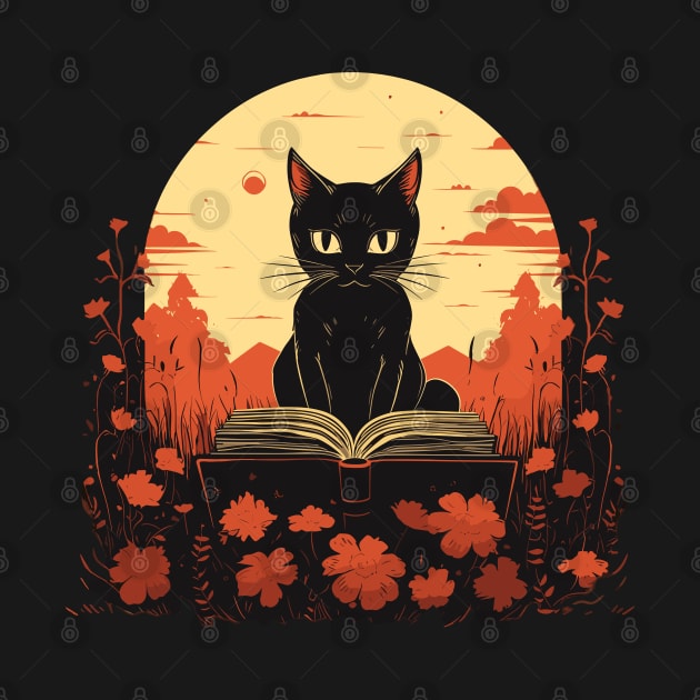 Japanese Floral Black Cat And Book Catshirt by VisionDesigner