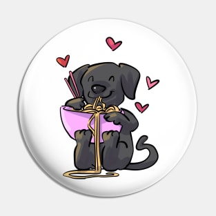 Lab Black Puppy Dog Eating Noodles Pin