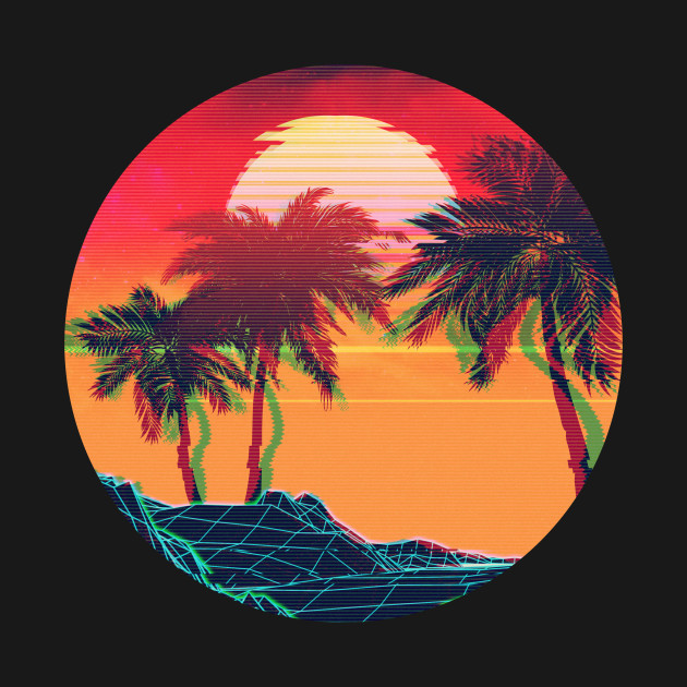 Vaporwave landscape with rocks and palms - Vaporwave - T-Shirt | TeePublic