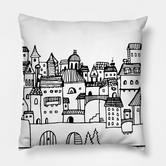 Happy Little Town Pillow by staceyromanart