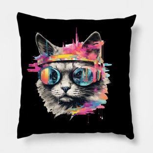 Cat Design Of A Cyberpunk Pillow