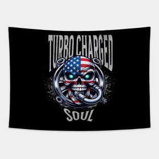 Turbo Charged Soul USA American Flag Skull Face Boosted Tapestry