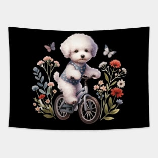 Cute Bedlington Terrier Biking Tapestry