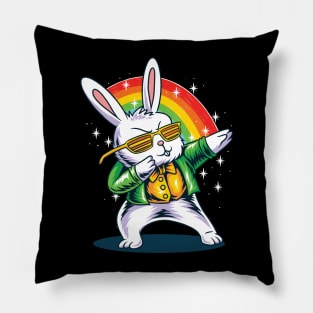 Easter bunny dabbing in rainbow Pillow