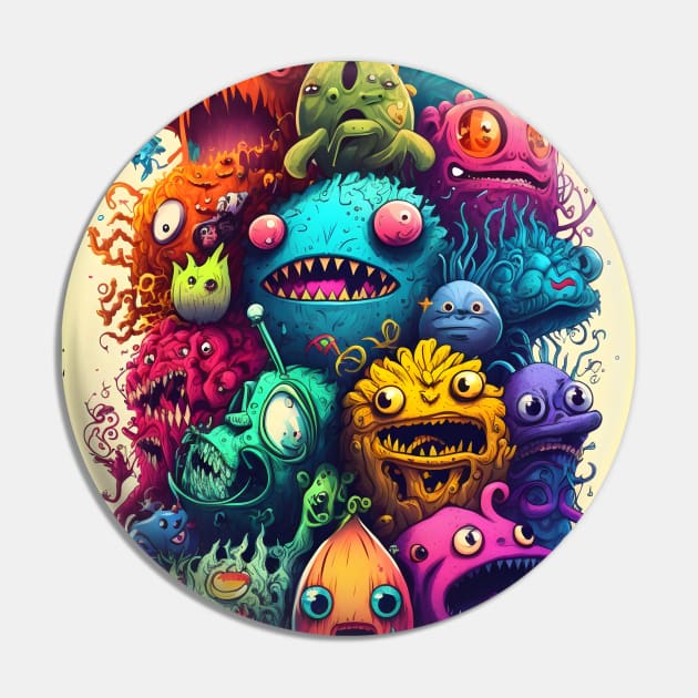 Colorful and Funny Monsters in Neon Watercolor Doodle Art Style Pin by ToySenTao