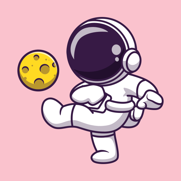 Cute Astronaut Playing Soccer Moon Cartoon by Catalyst Labs