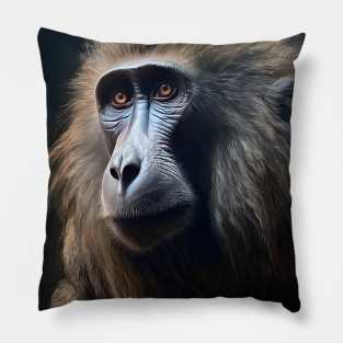 Stunning Hyperrealistic Baboon in Oil Paint Pillow