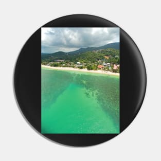 Aerial panoramic view of ocean, beach and blue cloudy sky Pin