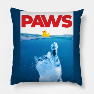 Paws Cat and Yellow Rubber Duck Funny Parody Pillow