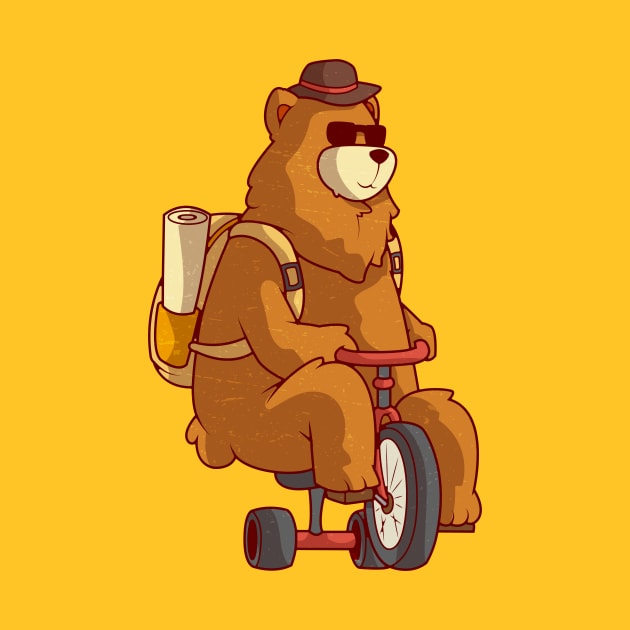 Cute Bear Adventuring with Bicycle, Vintage Retro Style by BoyOdachi