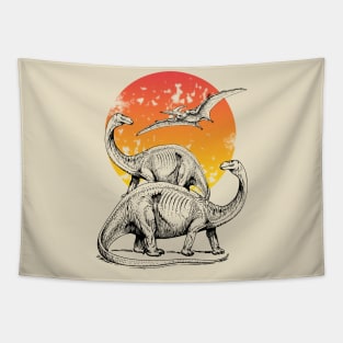 Dinosaurs at sunset Tapestry