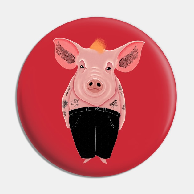 Cool Pig with Tattoo in Trousers Pin by DrawingEggen