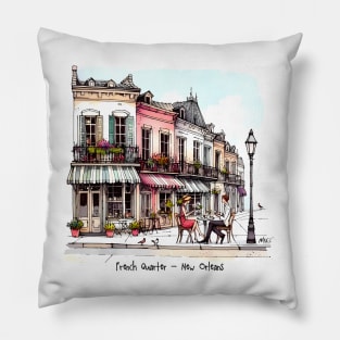 Whimsical French Quarter Café Graphic Teel | Cute New Orleans Pillow