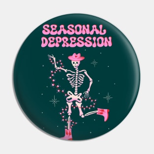 Seasonal Depression xmas art, Dancing skeleton in cowboy boots Christmas illustration Pin