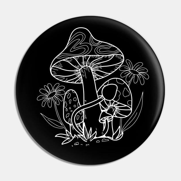 Line Art Design Mushroom Pin by Promen Shirts