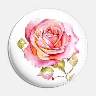 Beautiful Orange Pink Isolated Rose Blossom Watercolor Painting Pin