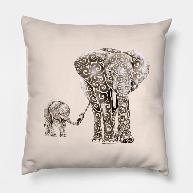 Swirly Elephant Family Pillow by VectorInk