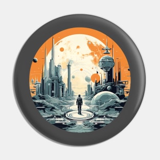 Retro Sci-Fi Vintage Planet Landscape Pin