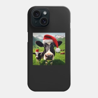 cow in the field wearing santa hat Phone Case