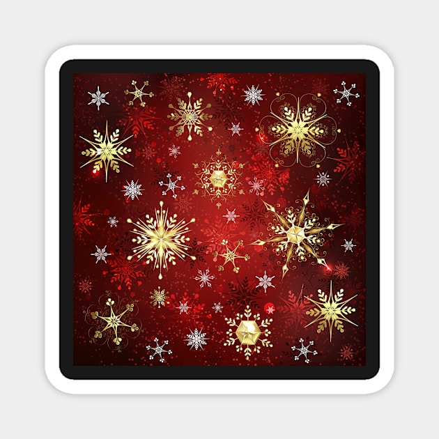 Golden Snowflakes on Red Background Magnet by Blackmoon9