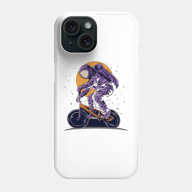 Astronaut riding bmx bike on space with moon background Phone Case by t-shiit