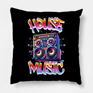 HOUSE MUSIC  - Graffiti Speaker Logo (white/blue/red) Pillow