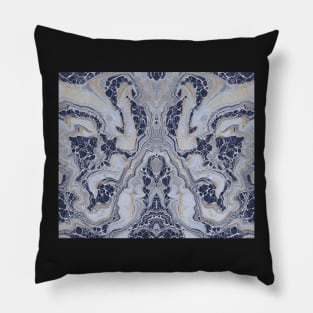 Gunmetal Gray Marble Aesthetic - Blue Cracked Fractals Abstract Pattern Pillow