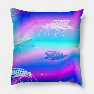 Neon Calosoma Beetles Freehand Drawing Pillow