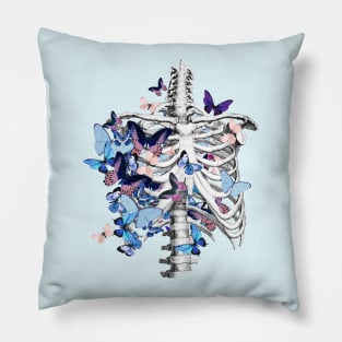 rib cage and blue butterflies, ribcage, human skeleton art Pillow