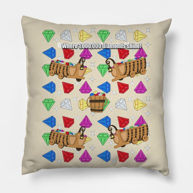 Mine train- Where 1,000,000 Diamonds Shine! Pillow by tesiamarieart