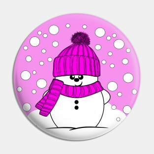 Cheeky Christmas Snowman with Pink Hat and Scarf Pin