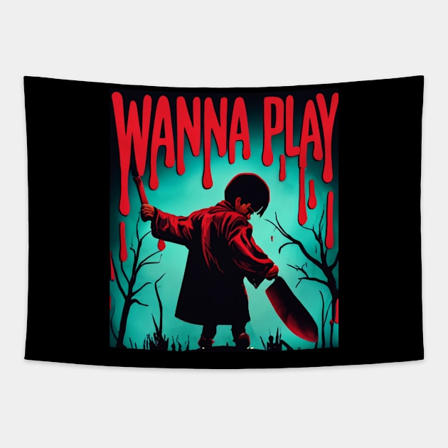 Wanna Play? Creepy Kid - Halloween! Tapestry by SocietyTwentyThree