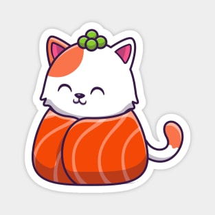 Cute Cat Sushi Salmon (4) Magnet