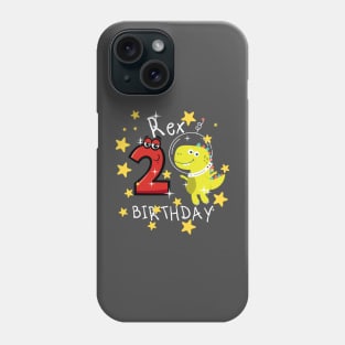 Youth 2 Year Old Shirt 2nd Birthday Boy T Rex Dinosaur Astronaut Phone Case