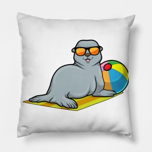 Seal at Sunbathing with Water polo & Sunglasses Pillow