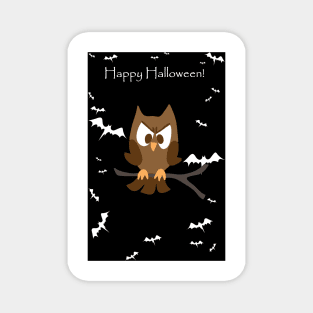 "Happy Halloween" Spooky Brown Owl Magnet