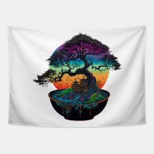 Bonsai World, Bonsai Tree, Rainbow Sunset Tapestry