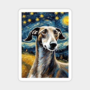 Greyhound Dog Breed Painting in a Van Gogh Starry Night Art Style Magnet