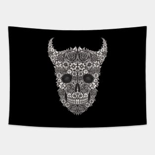 Demon skull flowers surrealist. Tapestry