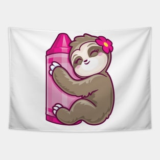 Pink Crayon Coloring Sloth Tapestry